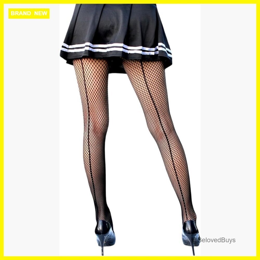 Sheer Back Seam Tights, Stretchy One Size Fits All, High Waist Control